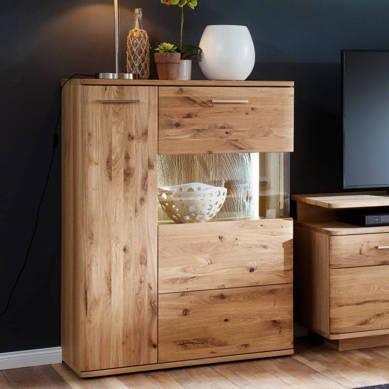 Highboard Eiche bianco teilmassiv 90 cm links Santa Fe von Empinio24