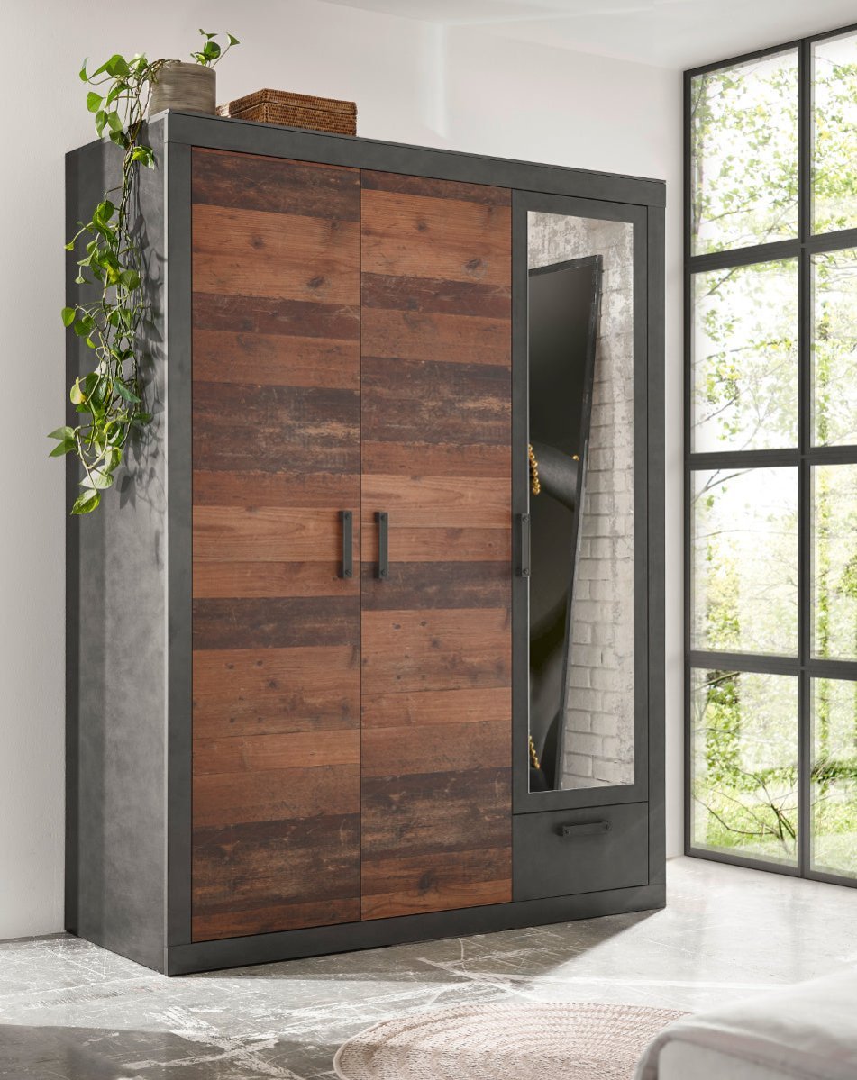 Kleiderschrank 3-türig 150x201 cm used-look QUEENS von Empinio24