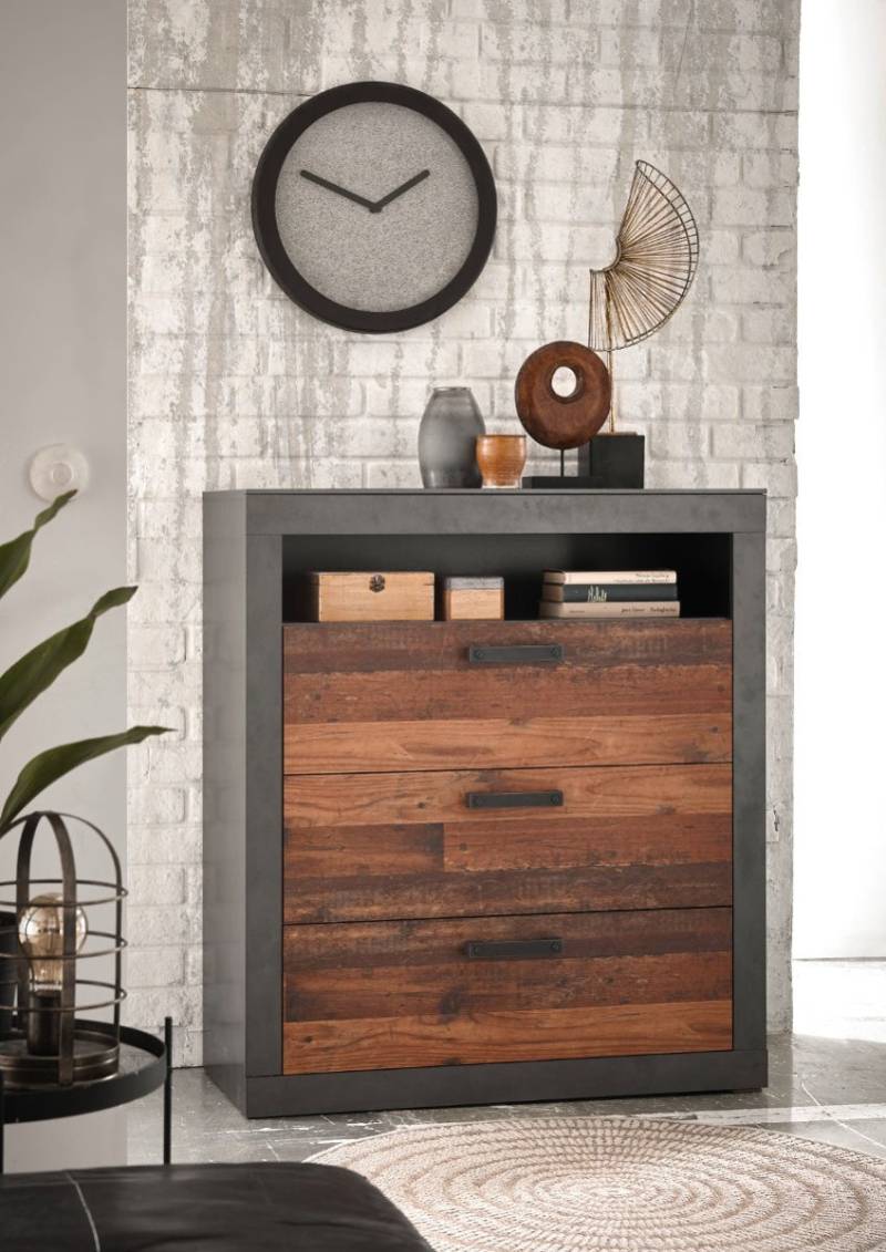 Kommode 92x104 cm mit 3 Schubkästen used-look QUEENS von Empinio24