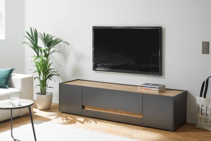 Lowboard 170x40 cm Eiche Anthrazit 2-türig + Doppelschubkasten BOSTON von Empinio24