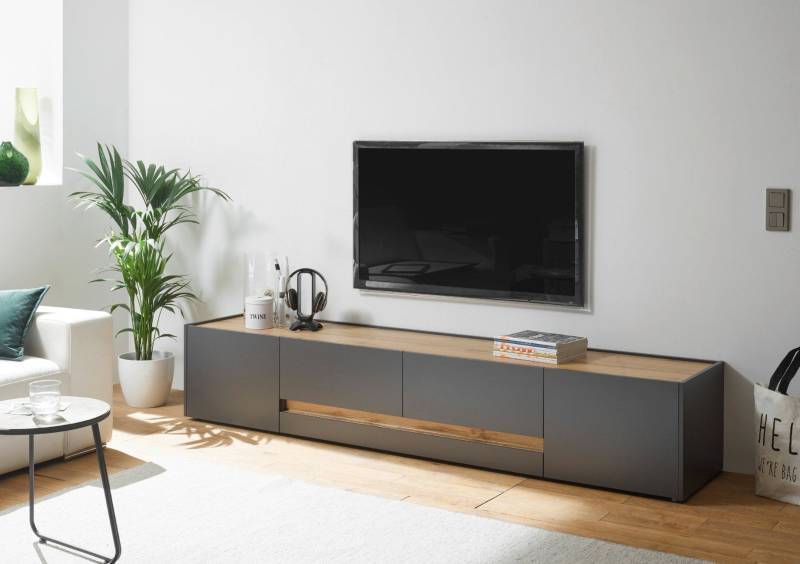 Lowboard 220x40 cm Eiche Anthrazit 2-türig + 2x Schubkästen BOSTON von Empinio24