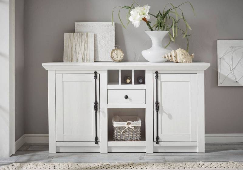 Sideboard 152x83 cm 2-türig mit Flascheneinteilung weiß Pinie WALES von Empinio24