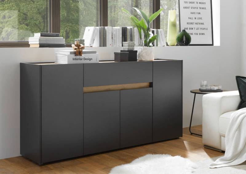 Sideboard 170x87 cm Eiche Anthrazit 4-türig + Doppelschubkasten BOSTON von Empinio24