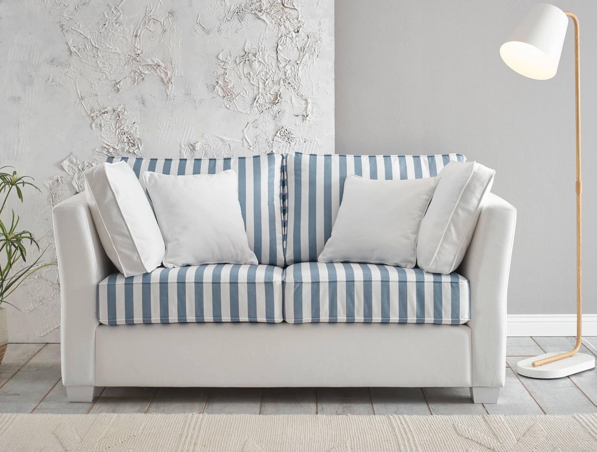 Sofa 2-Sitzer weiss blau gestreift Wales von EMPINIO24