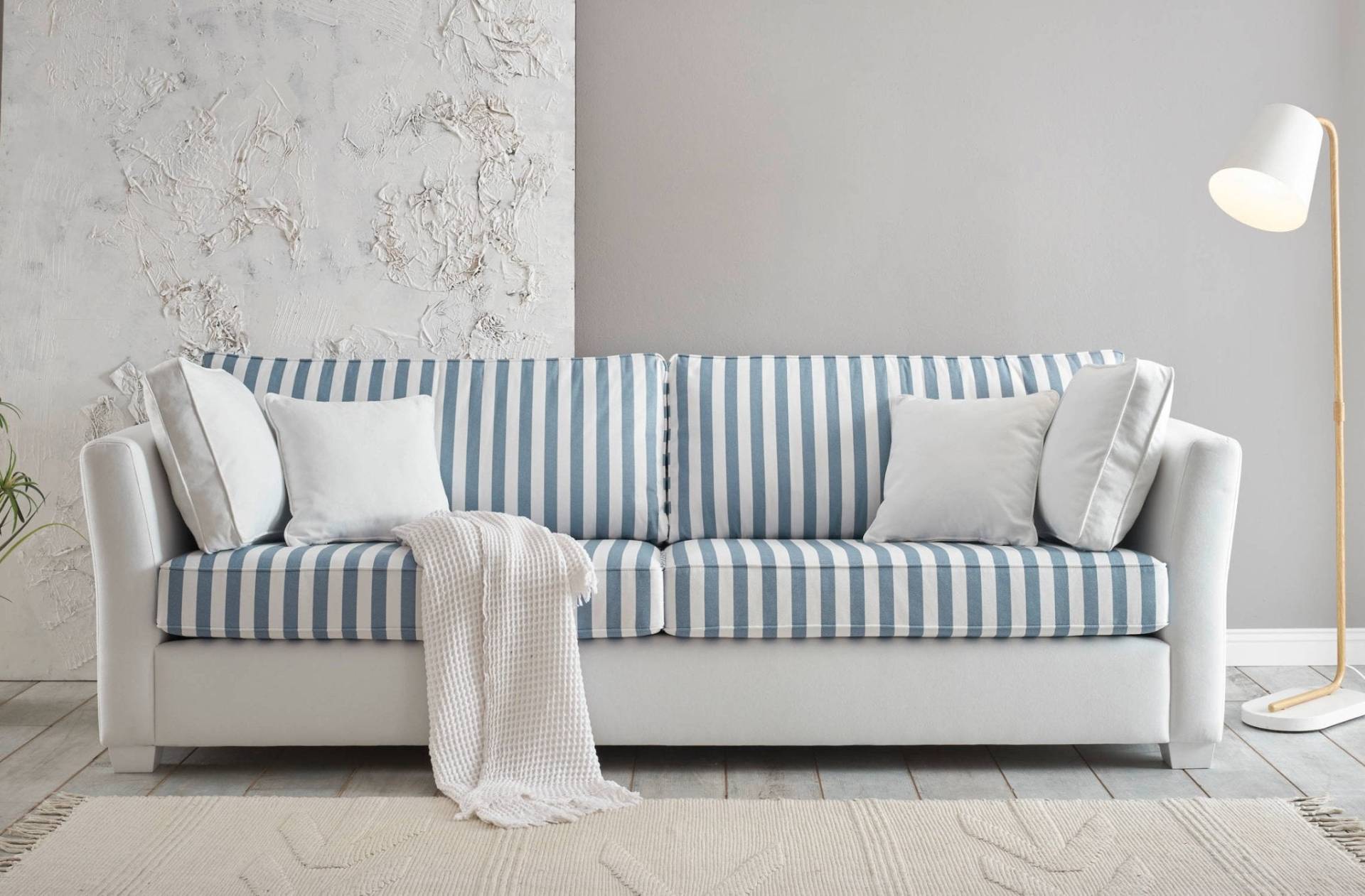 Sofa 3-Sitzer weiss blau gestreift Wales von EMPINIO24