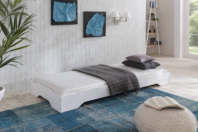 Stapelbett mit Matratze 100x200 cm Kiefer massiv weiss Sylt von Empinio24