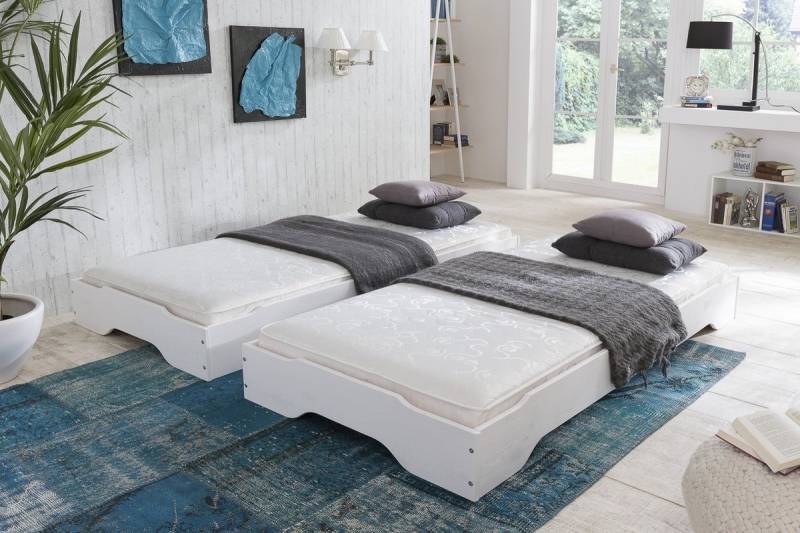 Stapelbetten-Set mit Matratzen 2x 100x200 cm Kiefer massiv weiß Sylt von Empinio24