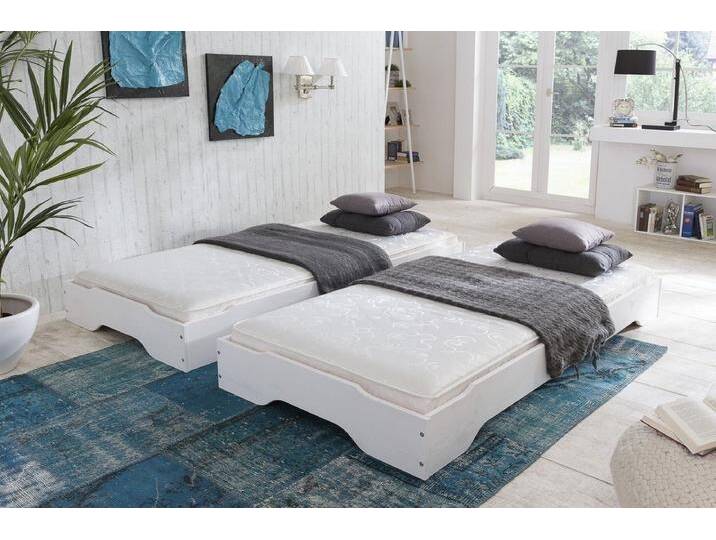 Stapelbetten-Set mit Matratzen 2x 100x200 cm Kiefer massiv weiß von EMPINIO24