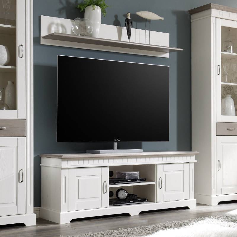TV-Lowboard mit Wandregal weiß Massivholz 144 cm CORDOBA von Empinio24