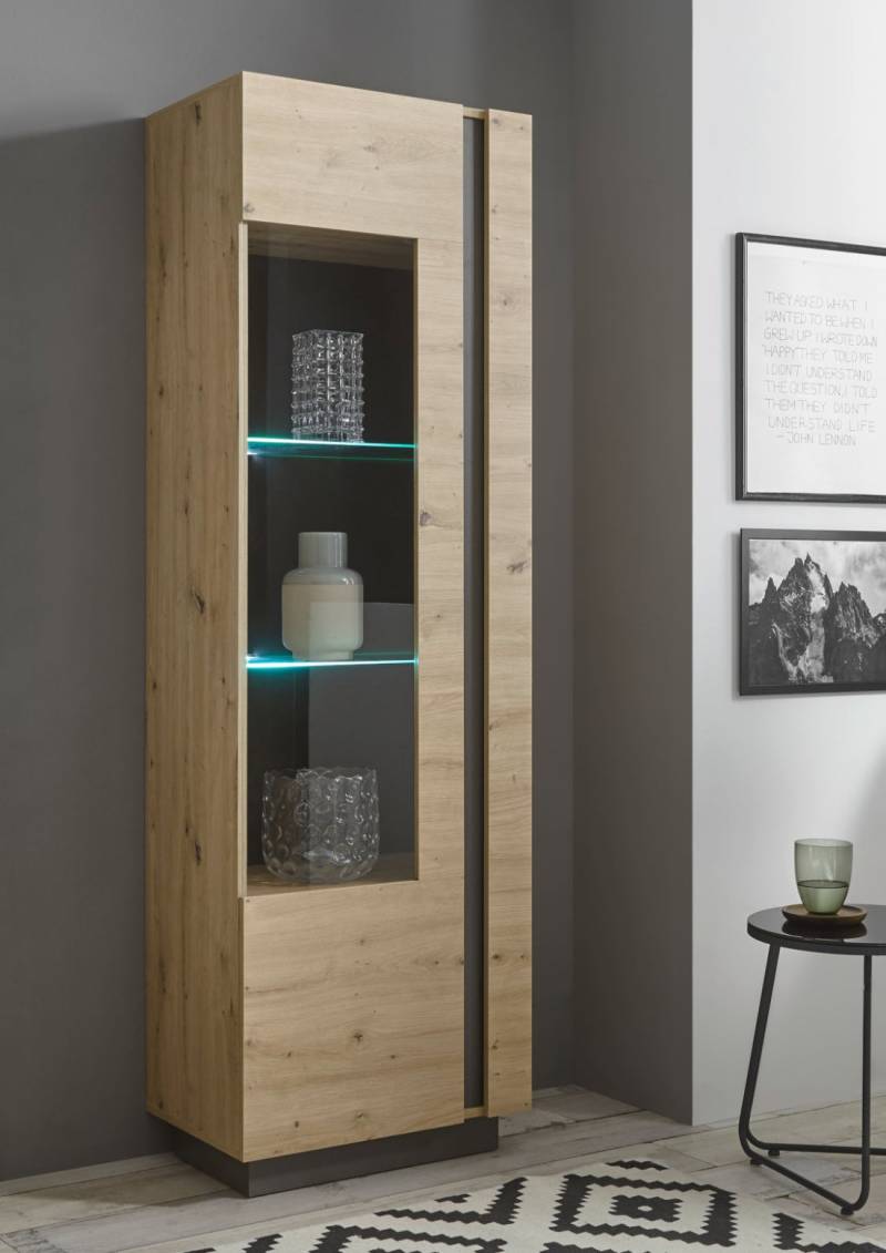 Vitrine 1-türig 60 cm mit Beleuchtung Eiche Graphit CORATO von Empinio24