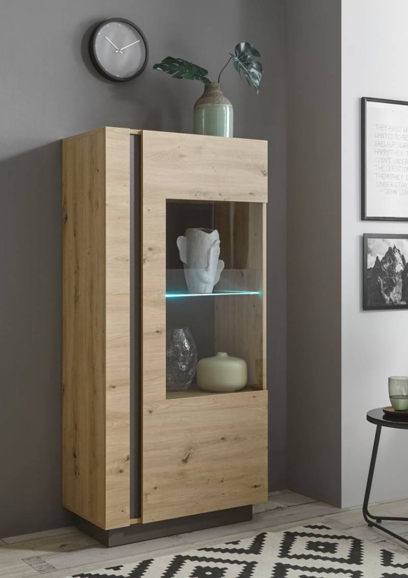 Vitrine 1-türig 72 cm mit Beleuchtung Eiche Graphit CORATO von Empinio24