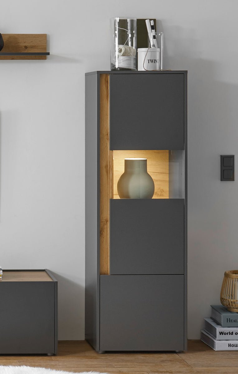 Vitrine 50x155 cm Eiche Anthrazit 2-türig BOSTON + Beleuchtung Vitrine 50x155 cm Eiche Anthrazit 2-türig BOSTON + Beleuchtung von Empinio24