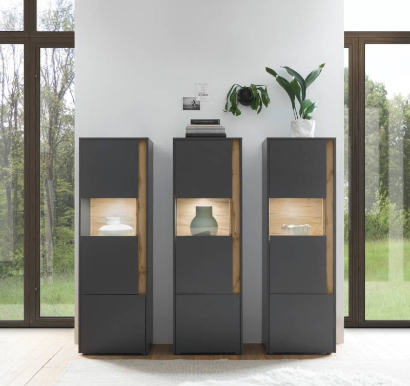 Wohnwand 190 cm Eiche Anthrazit 3-teilig Nr 17 BOSTON + Beleuchtung Wohnwand 190 cm Eiche Anthrazit 3-teilig Nr 17 BOSTON + Beleuchtung von Empinio24