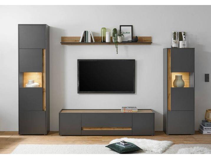 Wohnwand 310 cm Eiche Anthrazit 4-teilig Nr 19 BOSTON + von EMPINIO24