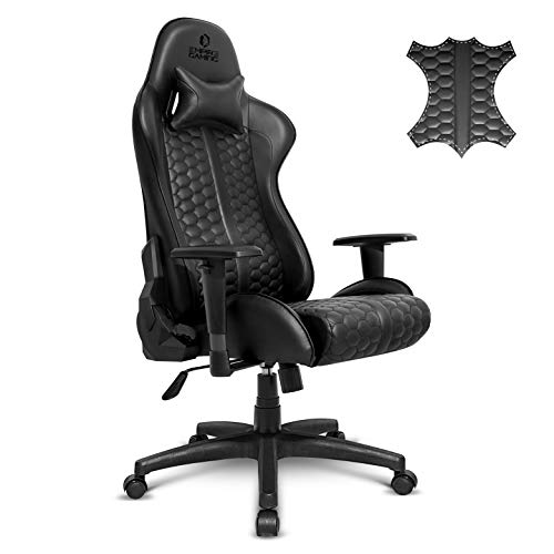 EMPIRE GAMING – Black Edition Gamingstuhl/Gamer-Bürosessel - Echtes Leder - Ergonomischer Sitz mit Eingebautem Lendenkissen - Verstellbare Rückenlehne und Armlehnen von EMPIRE GAMING