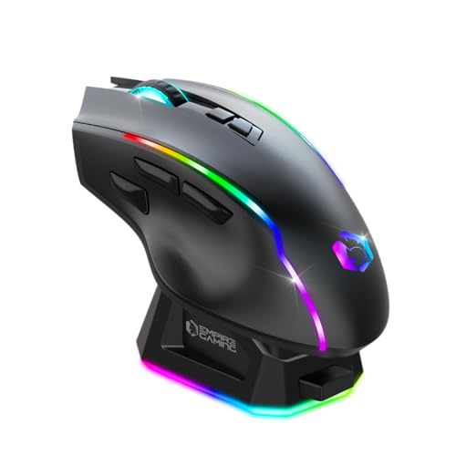 EMPIRE GAMING RF908 – Gaming-Maus, kabellos, wiederaufladbar, mit magnetischer Ladestation, RGB – 10.000 dpi, 8 programmierbare Tasten, Modi WiFi 2,4 GHz / BT/kabelgebunden über USB-C (schwarz) von EMPIRE GAMING