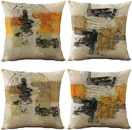 EMPO 4 Stück geometrische dekorative Kissenbezüge im Vintage-Stil, 45,7 x 45,7 cm, für Wohnzimmer, Couch und Bett (Orange&Coffee) von EMPO
