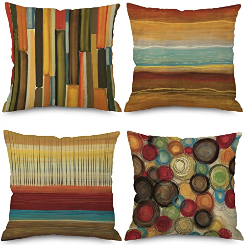 EMPO 4 Stück geometrische dekorative Kissenbezüge im Vintage-Stil, 45,7 x 45,7 cm, für Wohnzimmer, Couch und Bett (Abstrakte Linie) von EMPO