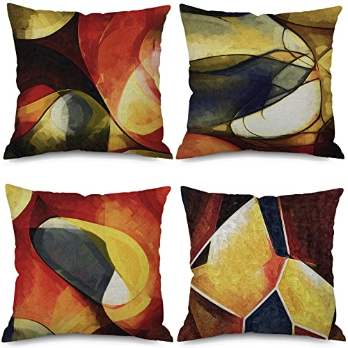 EMPO 4 Stück geometrische dekorative Kissenbezüge im Vintage-Stil, 45,7 x 45,7 cm, für Wohnzimmer, Couch und Bett (Abstract A) von EMPO