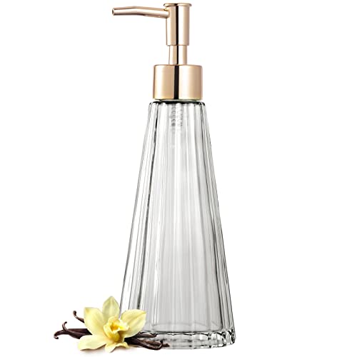 EMPO Vintage Elegant Glas Seifenspender Flüssigseife Desinfektionsmittel Shampoo Flasche mit Pumpe Rustikal Bauernhaus Dekor Hand Seifenspender Badezimmer Zubehör (Transparent) von EMPO