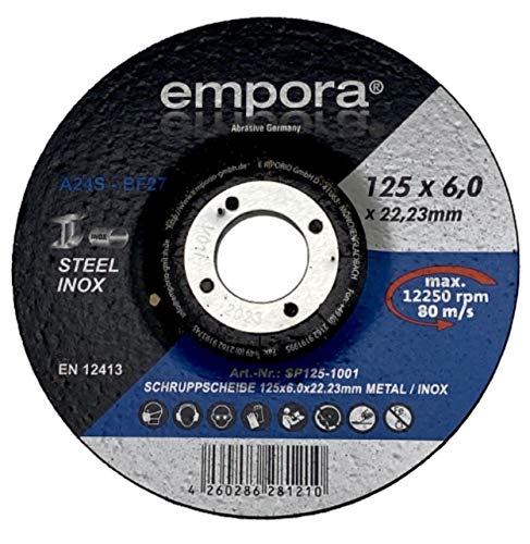 EMPORA Schruppscheiben - Schruppscheiben Ø115 mm - 125 mm - 180 mm - Inox Stahl Metall Blech - INOX STAHL METALL x 6,0 mm x 22,23 mm - 80 m/s - EN. 12413 (10, 125 mm) von EMPORA