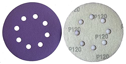 Empora (10 Stück) - Schleifscheiben 125-150 mm - Schleifscheibe - Flexscheibe - Sandpaper Klett mit 8 Loch Exzenter Schleifpapier mit No Fill Besch - (p120, Pink Auminiumoxid Korn (150mm)) von EMPORA