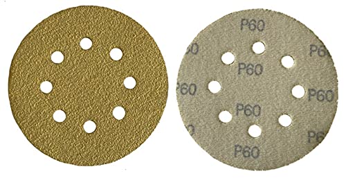 Empora (10 Stück) - Schleifscheiben 125-150 mm - Schleifscheibe - Flexscheibe - Sandpaper Klett mit 8 Loch Exzenter Schleifpapier mit No Fill Besch - (p60, Gelb Auminiumoxid Korn (125mm)) von EMPORA