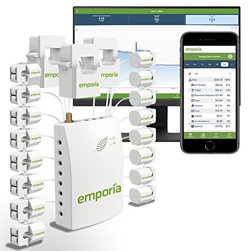 EMPORIA ENERGY 3-Phasen-Emporia Intelligentes Zuhause-Energiemonitor, Echtzeit-Strommonitor, Messgerät | Solar-/Nettozähler (Monitor mit 16 50A Sensoren) von EMPORIA ENERGY