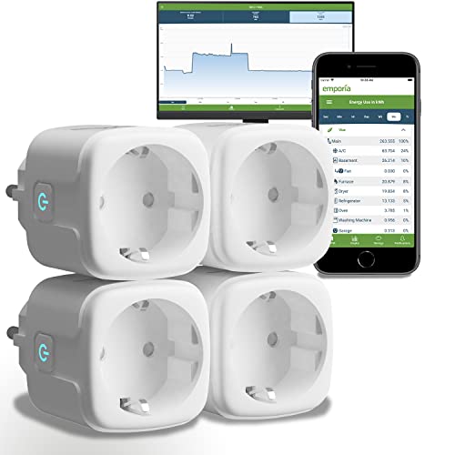 Emporia Intelligente Steckdose mit Energiemessung – WLAN-Stecker kompatibel mit Alexa und Google Home, 15A, mit Timer, App-Steuerung, Zeitplänen, Nur 2,4GHz WLAN (4er-Pack) von EMPORIA ENERGY
