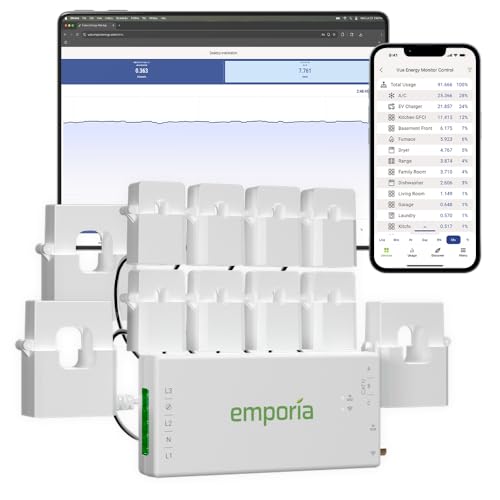 Emporia Vue 3 3-Phasen Smart Home Energy Monitor – Gerät zur Haus- und Gebäudeautomatisierung mit Echtzeit-Stromverbrauchsanzeige, Energiezähler, Solar- und Net-Metering mit 8 Stromkreissensoren Emporia Vue 3 3-Phasen Smart Home Energy Monitor – Gerät zur Haus- und Gebäudeautomatisierung mit Echtzeit-Stromverbrauchsanzeige, Energiezähler, Solar- und Net-Metering mit 8 Stromkreissensoren von EMPORIA ENERGY