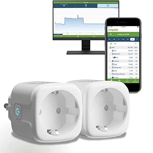 Emporia Intelligente Steckdose mit Energiemessung – WLAN-Stecker kompatibel mit Alexa und Google Home, 15A, mit Timer, App-Steuerung, Zeitplänen, Nur 2,4GHz WLAN (2er-Pack) von EMPORIA ENERGY