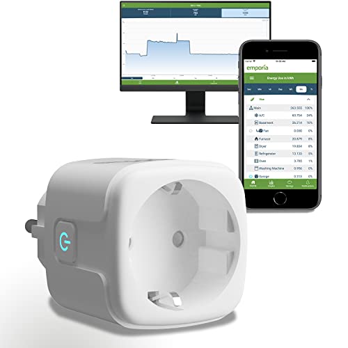 Emporia Intelligente Steckdose mit Energiemessung – WLAN-Stecker kompatibel mit Alexa und Google Home, 15A, mit Timer, App-Steuerung, Zeitplänen, Nur 2,4GHz WLAN (1er-Pack) von EMPORIA ENERGY