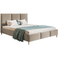 Carlos Polsterbett mit Lattenrost 140x200 cm - Kopfteil, Samtstoff Beige (Jasmine 24) von EMPORIUS