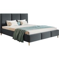 Carlos Polsterbett mit Lattenrost 140x200 cm - Kopfteil, Samtstoff Dunkelgrau (Jasmine 96) von EMPORIUS
