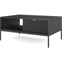 Emporius - Couchtisch 100 cm Galla - Kaffeetisch mit Schublade - Beistelltisch mit Metallgestell ,geriffelten Fronten & goldene Griffe (Schwarz + von EMPORIUS