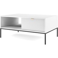Couchtisch 100 cm Galla - Kaffeetisch mit Schublade - Beistelltisch mit Metallgestell ,geriffelten Fronten & goldene Griffe (Weiß + Schwarz) von EMPORIUS