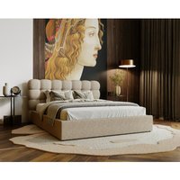 Doppelbett 180x200 Parlas - Polsterbett mit Bouclé stoff - Lattenrost, Kopfteil, Bettkasten (Beige - Anthology 3) von EMPORIUS