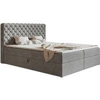 Doro Boxspringbett 140x200 mit Matratze und Topper - Samtstoff Grau (Jasmine 90) von EMPORIUS