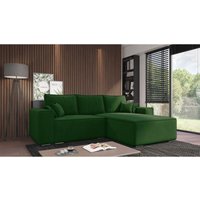 Ecksofa Lora - Ecksofa mit Schlaffunktion & Bettkasten - Ottomane rechts freistehend - Eckcouch, Sofa L-Form - Samtstoff (Grün - Amor Velvet 4311) von EMPORIUS