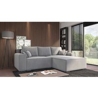 Ecksofa Lora - Ecksofa mit Schlaffunktion & Bettkasten - Ottomane rechts freistehend - Eckcouch, Sofa L-Form - Samtstoff (Hellgrau - Amor Velvet von EMPORIUS