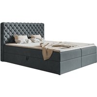 Doro Boxspringbett 160x200 mit Matratze und Topper - Samtstoff Dunkelgrau (Jasmine 96) von EMPORIUS