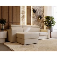 Eckcouch, Schlafsofa Logano - Ottomane links freistehend - Ecksofa mit Bettkasten, Sofa L-Form (Beige - Inari 22) - Beige von EMPORIUS