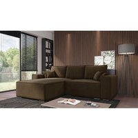 Ecksofa Lora - Ecksofa mit Schlaffunktion & Bettkasten - Ottomane links freistehend - Eckcouch, Sofa L-Form - Samtstoff (Braun - Amor Velvet 4301) von EMPORIUS