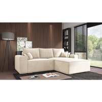 Ecksofa Lora - Ecksofa mit Schlaffunktion & Bettkasten - Ottomane rechts freistehend - Eckcouch, Sofa L-Form - Samtstoff (Beige - Amor Velvet 4323) von EMPORIUS