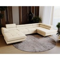 Ecksofa Sorlo u - Sofa 345 cm, Schlaffunktion, verstellbare Kopfstützen, Bettkasten - Eckcouch U-Form - Ottomane rechts freistehend- Samtstoff (Beige von EMPORIUS