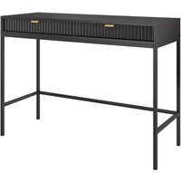 Konsolentisch 100 cm Galla - Beistelltisch mit Schubladen, Wohnzimmer - Flurtisch mit Metallgestell - geriffelten Fronten & goldene Griffe (Schwarz + von EMPORIUS