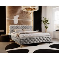 Laval Polsterbett 140x200 cm, Glamour, Chesterfield - Polstetrbett mit Lattenrost Grau (Paros 05) von EMPORIUS