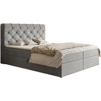 Polo Boxspringbett 180x200 cm, Doppelbett mit Bettkasten, Matratze H3, Samtstoff Grau (Jasmine 90) von EMPORIUS