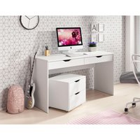 Schreibtisch 140 cm Larro - Computertisch mit Schubladen & Rollcontainer (Weiß) - Weiß von EMPORIUS