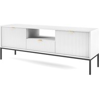 Emporius - TV-Schrank 150 cm Galla - Zweitürige TV-Tisch mit Schubladen - Beinen, geriffelten Fronten & goldene Griffe (Weiß + Schwarz) - Weiß + von EMPORIUS